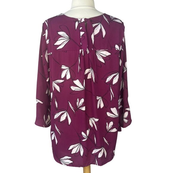 41 Hawthorn Blouse Womens 1X Burgundy Flare Sleeves Floral - Picture 2 of 9
